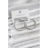 Gümüş Renk Pirinç Köşeli Kenar Halka 32 mm Kadın Küpe - TJ-BKP11766