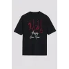 Happy New Year Baskılı T-shirt - Siyah