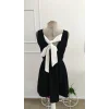 Kadın Askılı Kruvaze Yakalı Arkası Fiyonk Detaylı Kısa Janjan Krep Elbise