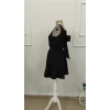 Kadın Askılı Kruvaze Yakalı Arkası Fiyonk Detaylı Kısa Janjan Krep Elbise