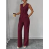 Kadın Askılı önden Düğmeli Bluz Ve Pantolon Keten Ikili Takım