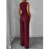 Kadın Askılı önden Düğmeli Bluz Ve Pantolon Keten Ikili Takım