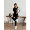 Kadın Bisiklet Yaka Kısa Kol Leopar Desen Bluz Ve Pantolon Ikili Takım