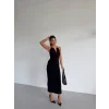 Kadın Boyun Aksesuarlı Halter Yaka Maxi Boy Sandy Kumaş Elbise