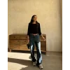 Kadın Kayık Yaka Yarasa Kol Dökümlü Kısa Bluz