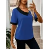 Kadın Kısa Kollu Asımetrik Yaka Detaylı Düğmeli Dubai Bluz