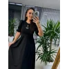 Kadın Kısa Kollu Bisiklet Yaka Fiyonk Broşlu Midi Janjan Krep Elbise