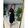 Kadın Kısa Kollu Bisiklet Yaka Fiyonk Broşlu Midi Janjan Krep Elbise