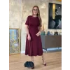 Kadın Kısa Kollu Bisiklet Yaka Midi Viskon Iki Iplik Elbise