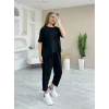 Kadın Kısa Kollu Bisiklet Yaka Viskon Iki Iplik Bluz Ve Pantolon Ikili Takım