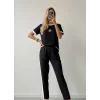 Kadın Kısa Kollu Bisiklet Yaka Viskon Iki Iplik Bluz Ve Pantolon Ikili Takım