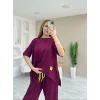 Kadın Kısa Kollu Bisiklet Yaka Viskon Iki Iplik Bluz Ve Pantolon Ikili Takım