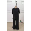 Kadın Kısa Kollu Bisiklet Yaka Viskon Iki Iplik Bluz Ve Pantolon Ikili Takım