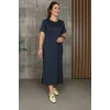 Kadın Kısa Kollu Bisiklet Yaka Yırtmaçlı Viskon Iki Iplik Elbise