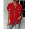 Kadın Kısa Kollu Ceket Yaka önü Fermuarlı Cep Detay Kısa Kol Ithal Krep Bluz