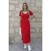 Kadın Kısa Kollu Içi Atlet Görünümlü Yandan Yırtmaçlı Uzun Viskon Elbise