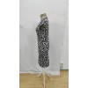 Kadın Kısa Kollu Kare Yakalı Leopar Desenli Dalgıç Elbise