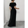 Kadın Kısa Kollu Kare Yakalı önden çapraz Kesim Detaylı Krep Elbise