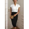 Kadın Kısa Kollu Kruvaze Yaka Krep Elbise (Kemersiz)