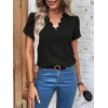Kadın Kısa Kollu Lazer V Yakalı Ithal Krep Bluz