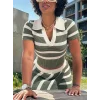 Kadın Kısa Kollu Polo Yaka Crop Asimetrik Mini Triko Etek Ikili Takım