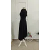 Kadın Kısa Kollu V Yakalı Cepli Midi Viskon Elbise
