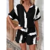 Kadın Kısa Kollu V Yakalı Desenli Bluz Ve Short Ikili Süprem Takım