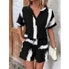 Kadın Kısa Kollu V Yakalı Desenli Bluz Ve Short Ikili Süprem Takım