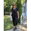 Kadın Kısa Kollu V Yakalı Iki Iplik Bluz Ve Pantolon Ikili Takım