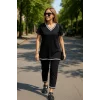Kadın Kısa Kollu V Yakalı Iki Iplik Bluz Ve Pantolon Ikili Takım