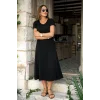 Kadın Kısa Kollu V Yakalı Midi Viskon Elbise