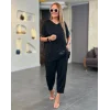 Kadın Kısa Kollu V Yakalı Pul Payetli Viskon Iki Iplik Bluz Ve Pantolon Ikili Takım