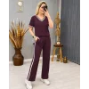 Kadın Kısa Kollu V Yakalı Viskon Iki Iplik Bluz Ve Pantolon Ikili Takım