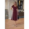 Kadın Kısa Kollu V Yakalı Yanları şerit Detaylı Viskon Iki Iplik Midi Elbise