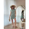 Kadın Kısa Kollu Yakalı Viskon Iki Iplik Elbise