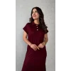 Kadın Kısa Kollu Yakalı Yandan Yırtmaçlı Viskon Iki Iplik Elbise
