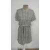 Kadın Kısa Kollu Yuvarlak Yaka Beli Kuşaklı Geometrik Desenli Süprem Elbise