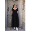 Kadın Kısa Kollu Yuvarlak Yaka önden Yırtmaçlı Cepli Viskon Uzun Elbise
