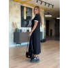 Kadın Kısa Kollu Yuvarlak Yaka Yandan Yırtmaçlı Midi Viskon Elbise