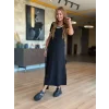 Kadın Kısa Kollu Yuvarlak Yaka Yandan Yırtmaçlı Midi Viskon Elbise