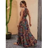 Kadın Kolsuz Halter Yaka Beli Lastikliotantik Desenli Mikro Kumaş Elbise