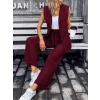 Kadın Kolsuz önü Açık Yakalı Cepli Janjan Krep Yelek Ve Pantolon Ikili Takım