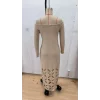 Kadın Madonna Yaka Uzun Kollu Lazer çiçek Kesim Detaylı Uzun Ithal Krep Elbise