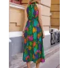 Kadın Omuzlardan Açık Daire Yaka Desenli Maxi Süprem Elbise