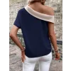 Kadın Tek Omuzu Açık Asimetrik Yaka Detaylı çift Renkli Ithal Krep Bluz