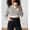 Kadın Uzun Kollu Balıkçı Yaka Crop Triko Bluz