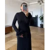 Kadın Uzun Kollu Balıkçı Yaka Kol Ağzı Tüy Detaylı Uzun Krep Elbise