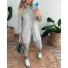 Kadın Uzun Kollu Balıkçı Yaka önden Düğmeli Bluz Ve Pantolon Yumoş Ikili Takım