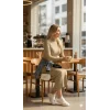 Kadın Uzun Kollu Balıkçı Yakalı Yanlardan Yırtmaçlı Kaşkorse Maxi Elbise