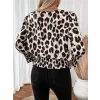 Kadın Uzun Kollu Bisiklet Yaka Leopar Desenli Modal Bluz